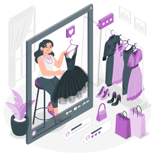 Imagem ilustrada de uma mulher exibindo roupas uma rede social https://br.freepik.com/vetores/moda